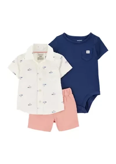 Baby Boys 3 Piece Polo & Bodysuit Set