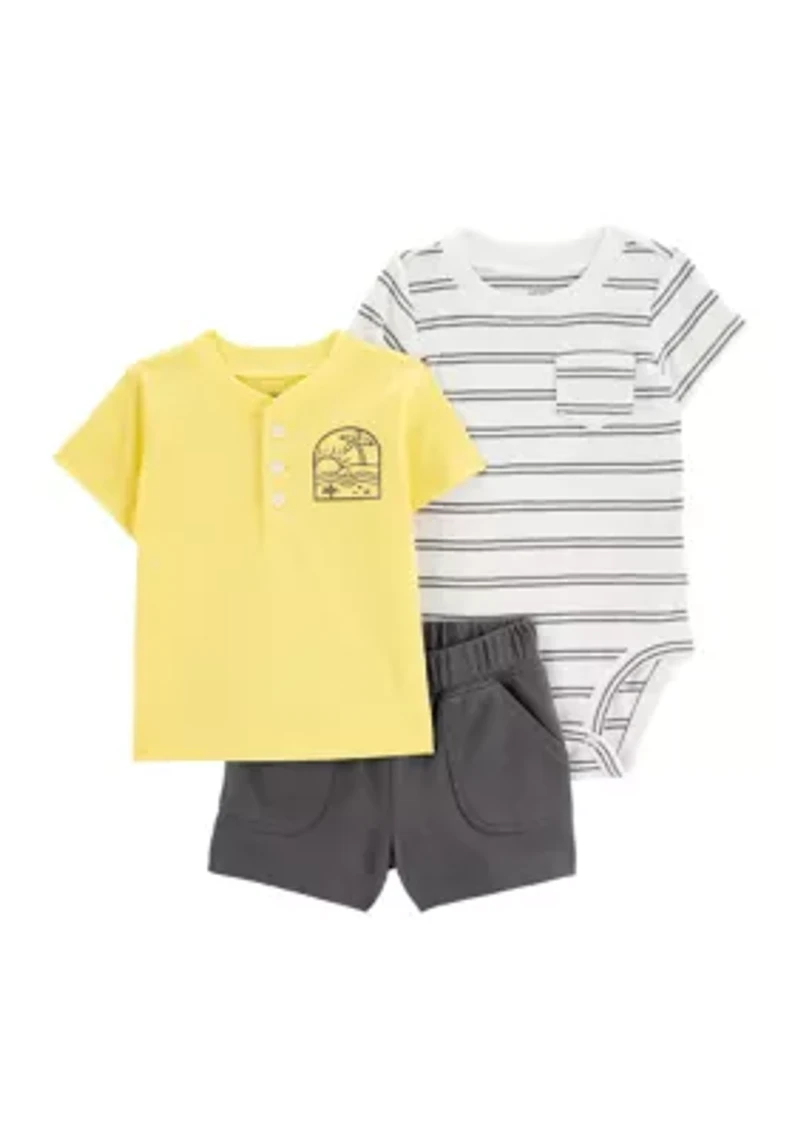 Baby Boys Three Piece Bodysuit and T-Shirt Set