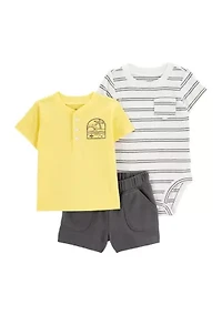Baby Boys Three Piece Bodysuit and T-Shirt Set