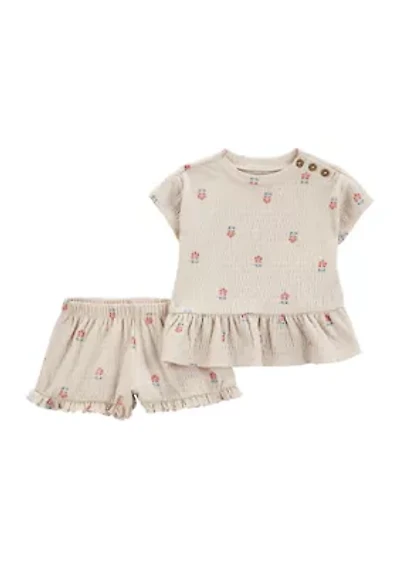 Baby Girls Cherry Printed Peplum Top and Shorts Set