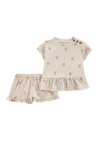 Baby Girls Cherry Printed Peplum Top and Shorts Set