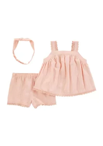 Baby Girls Square Neck Top and Shorts Set with Headwrap