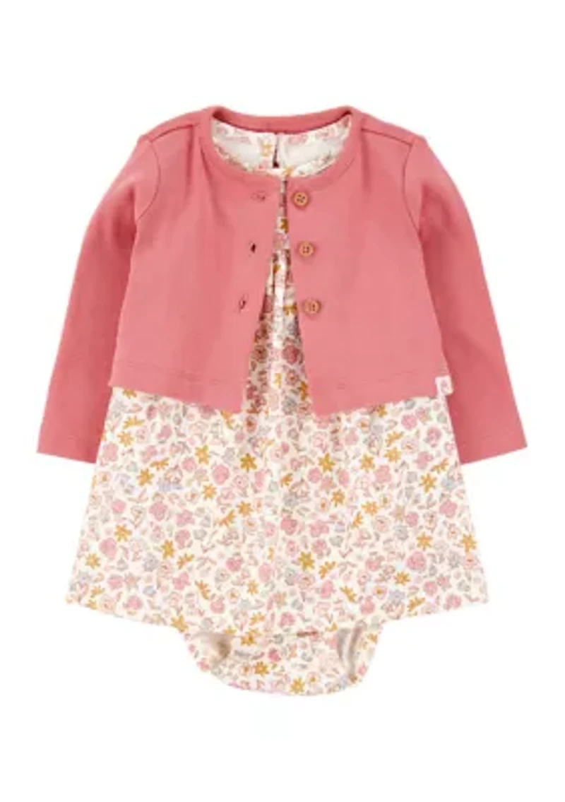 Baby Girls Printed Dress and Cardigan Set