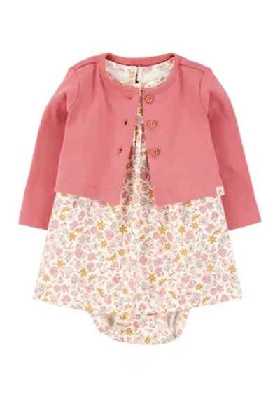 Baby Girls Printed Dress and Cardigan Set