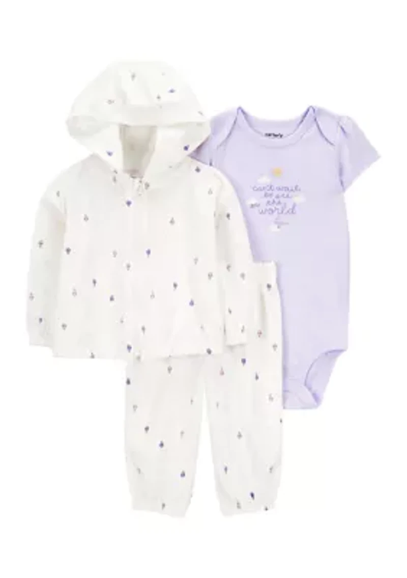 Baby Girls Zip Front Ice Cream Printed Cardigan Set