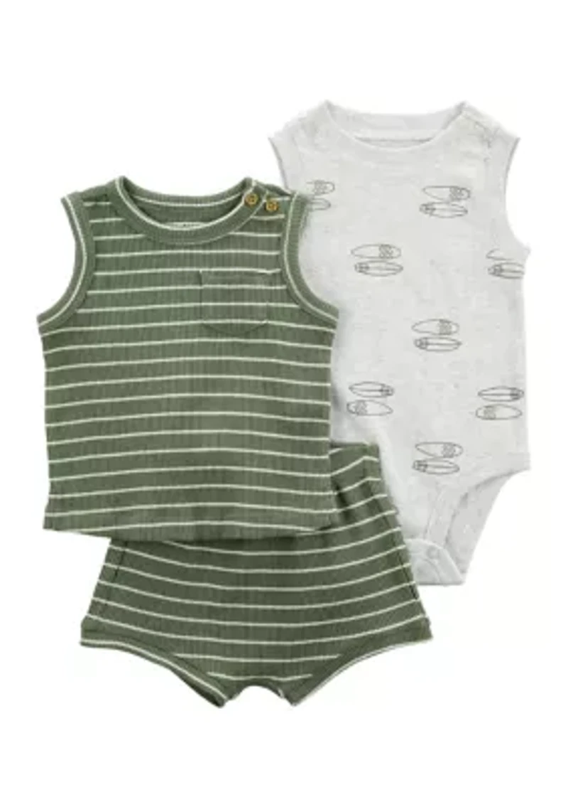 Baby Boys Three Piece Bodysuit Set