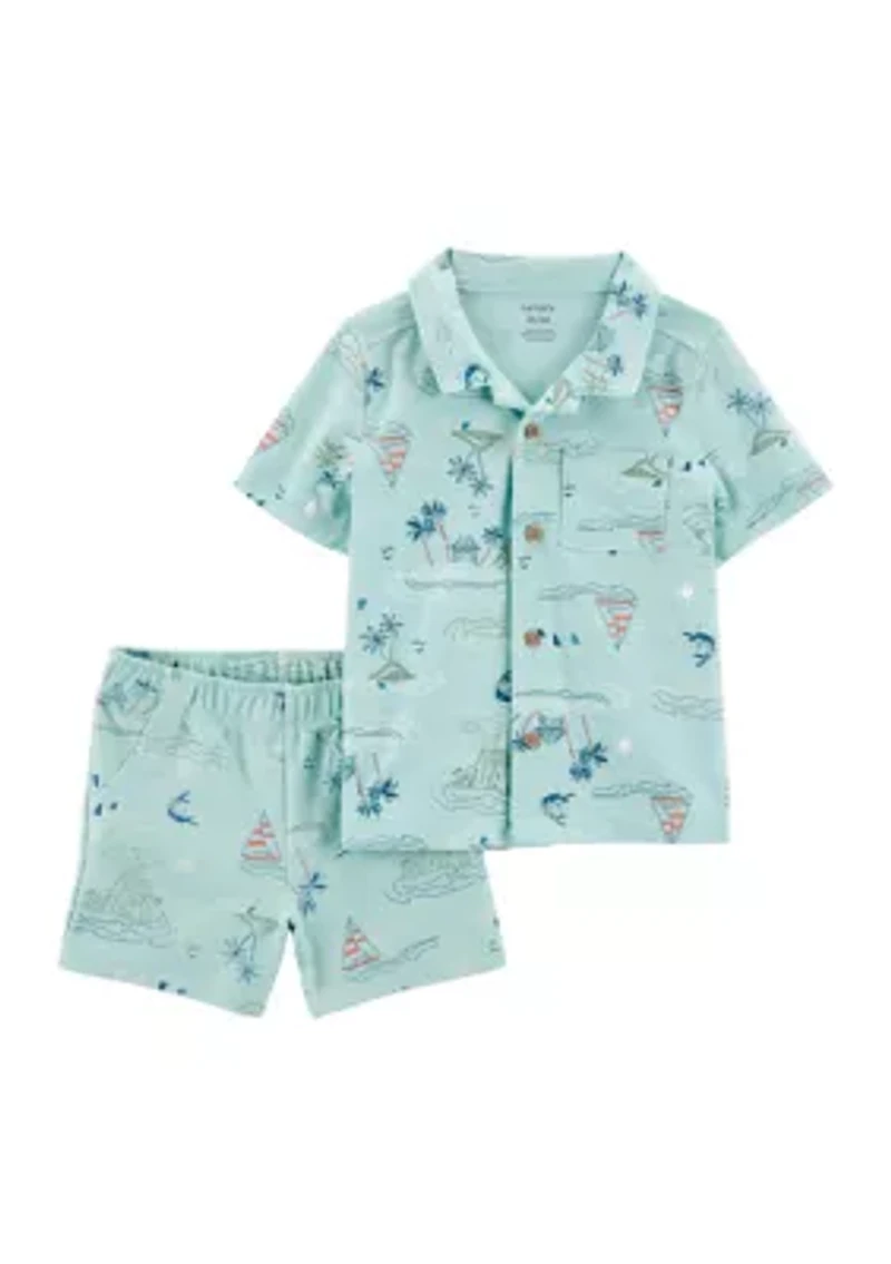 Baby Boys Printed Button Down Shirt and Shorts Set