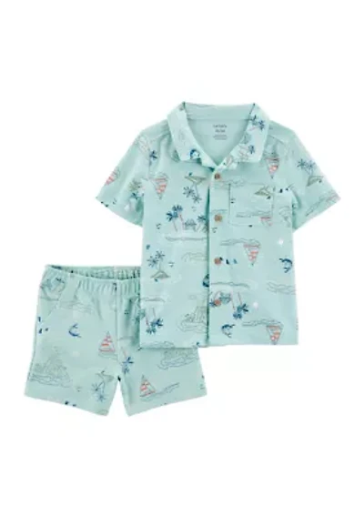 Baby Boys Printed Button Down Shirt and Shorts Set