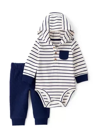 Baby Boys Long Sleeve Hooded Bodysuit and Jogger Pants Set