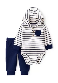 Baby Boys Long Sleeve Hooded Bodysuit and Jogger Pants Set