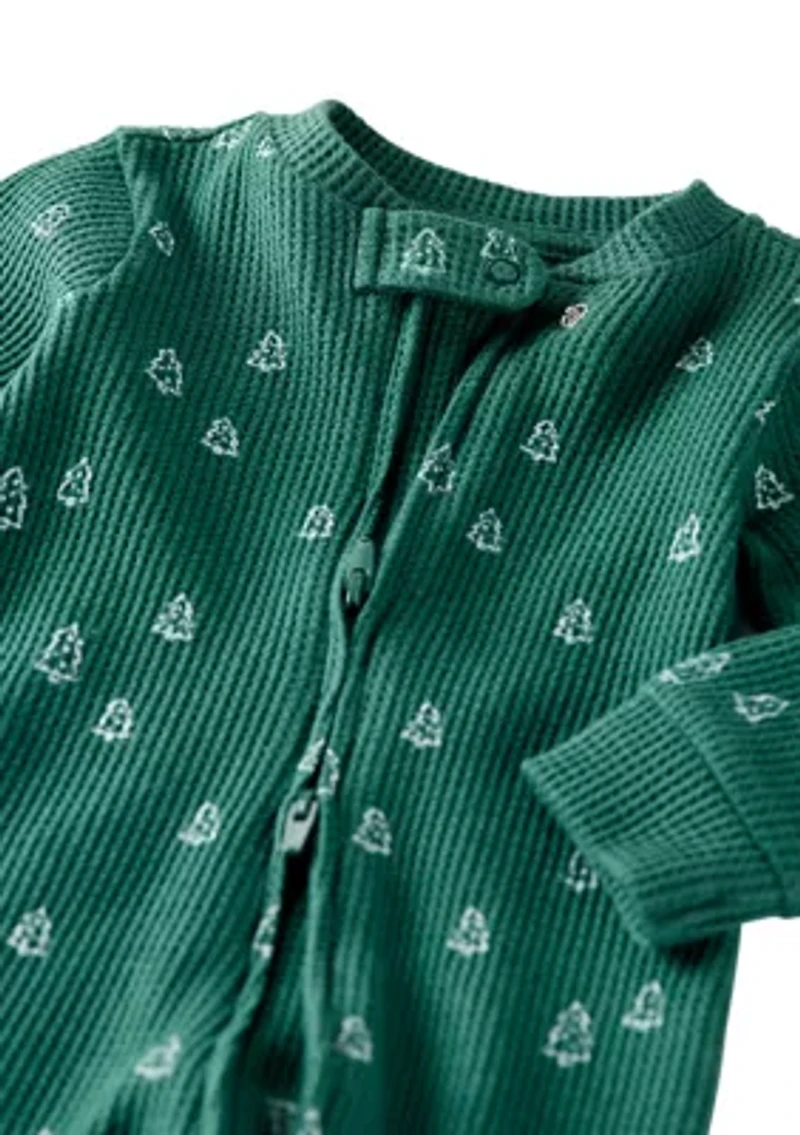 Baby Long Sleeve Christmas Tree Footed Bodysuit