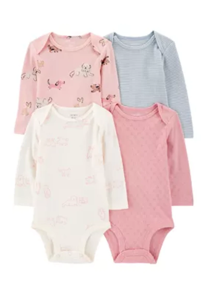 Baby Girls Long Sleeve Bodysuits - 4 Pack