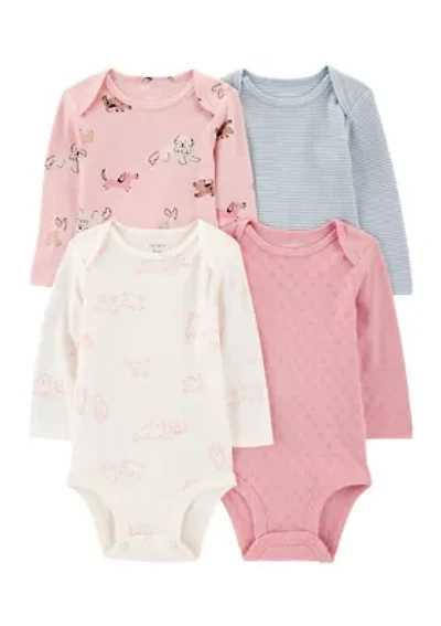 Baby Girls Long Sleeve Bodysuits - 4 Pack