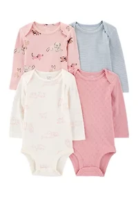 Baby Girls Long Sleeve Bodysuits - 4 Pack