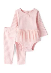 Toddler Girls Long Sleeve Bodysuit with Tulle Skirt and Pants