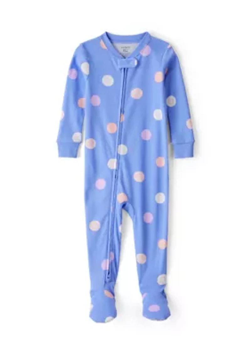 Baby Girls Polka Dot Printed Footie Pajamas