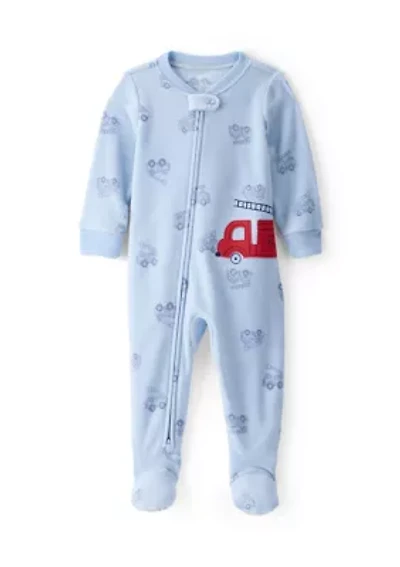 Baby Boys Firetruck Appliqué Fleece Footie Pajamas