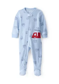Baby Boys Firetruck Appliqué Fleece Footie Pajamas