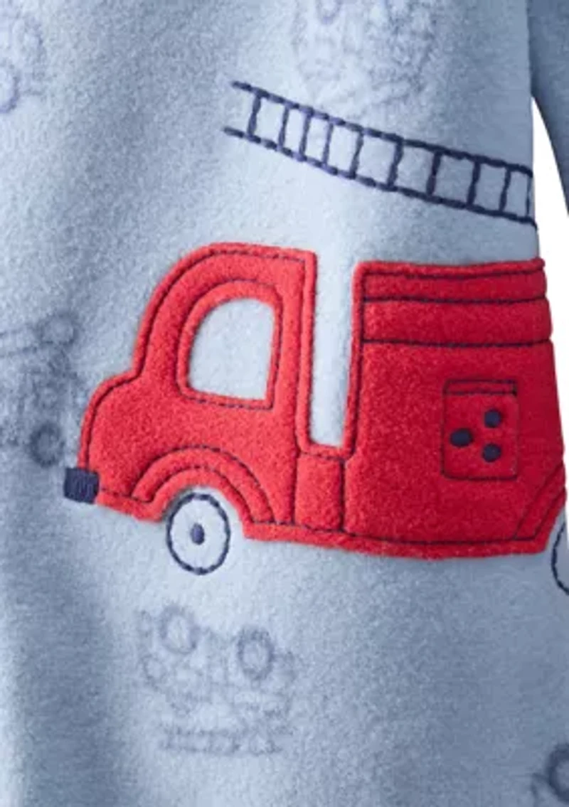 Baby Boys Firetruck Appliqué Fleece Footie Pajamas