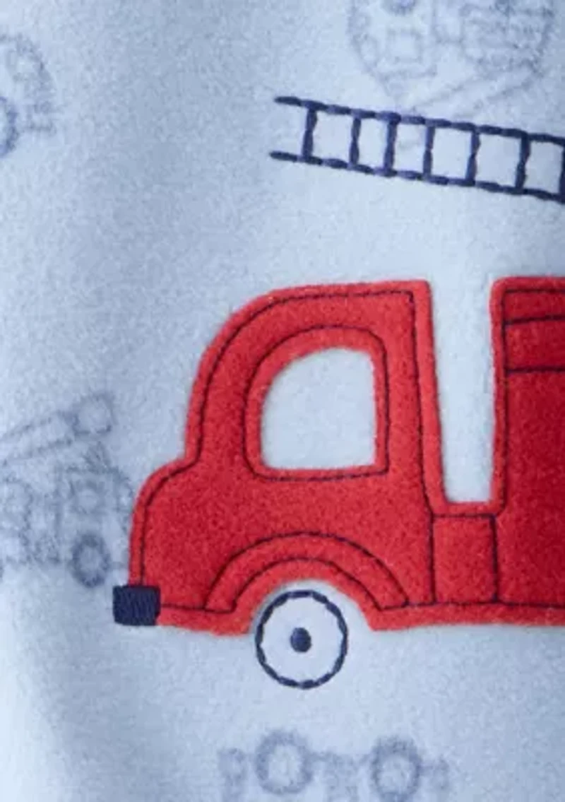 Baby Boys Firetruck Appliqué Fleece Footie Pajamas