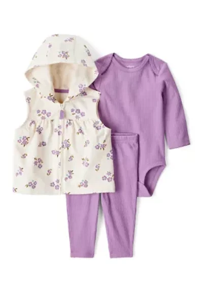 Baby Girls Three Piece Printed Vest Set