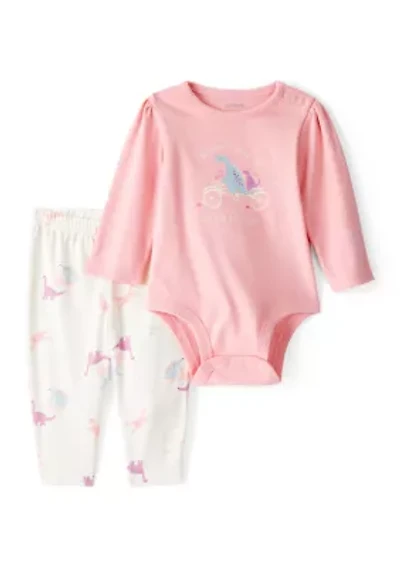 Baby Girls Dinosaur Graphic Bodysuit and Printed Pants Set