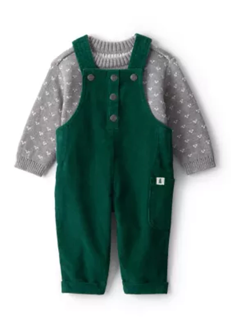 Baby Boys Printed Sweater and Overalls Set