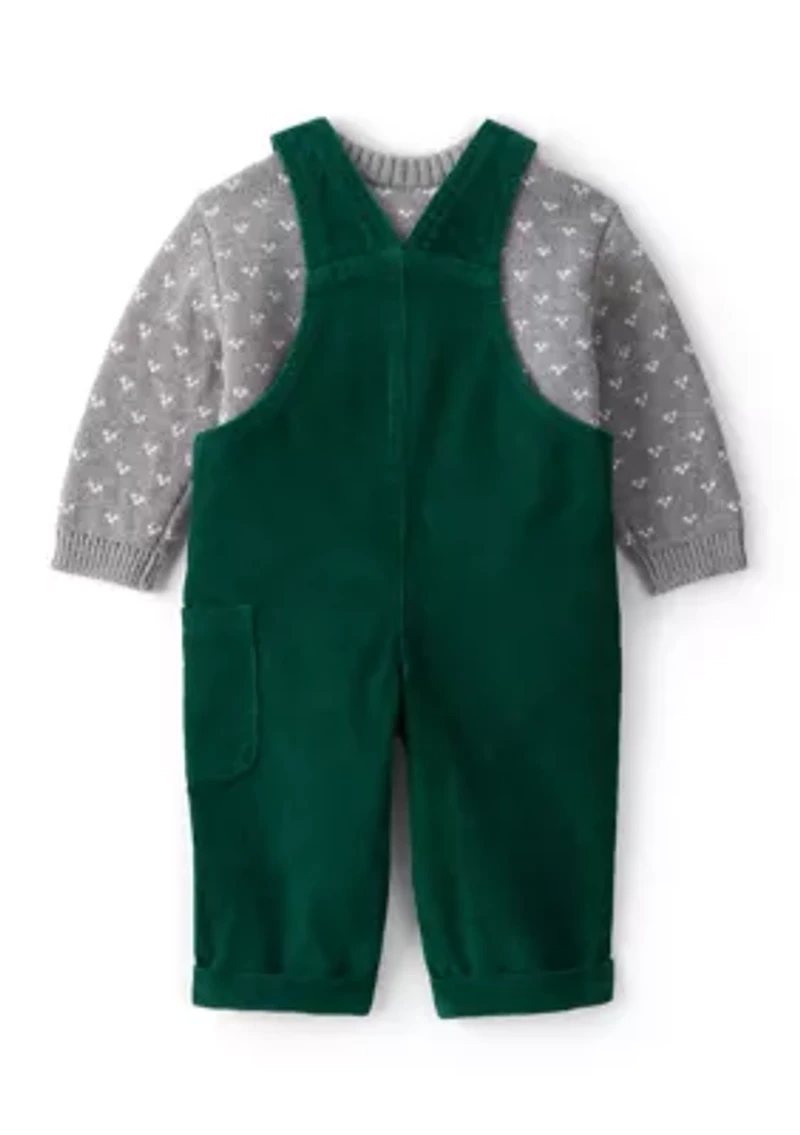 Baby Boys Printed Sweater and Overalls Set