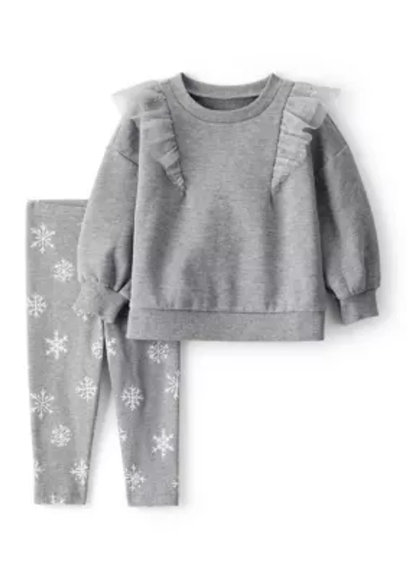Baby Girls Christmas Sweatshirt and Snowflake Printed Leggings Set
