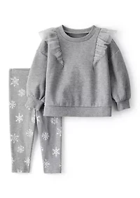Baby Girls Christmas Sweatshirt and Snowflake Printed Leggings Set