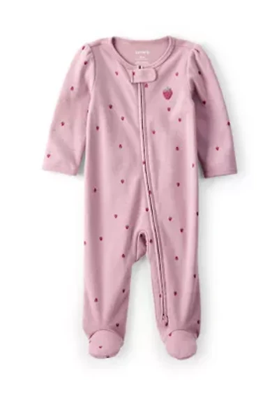 Baby Girls Strawberry Printed Footie Pajamas