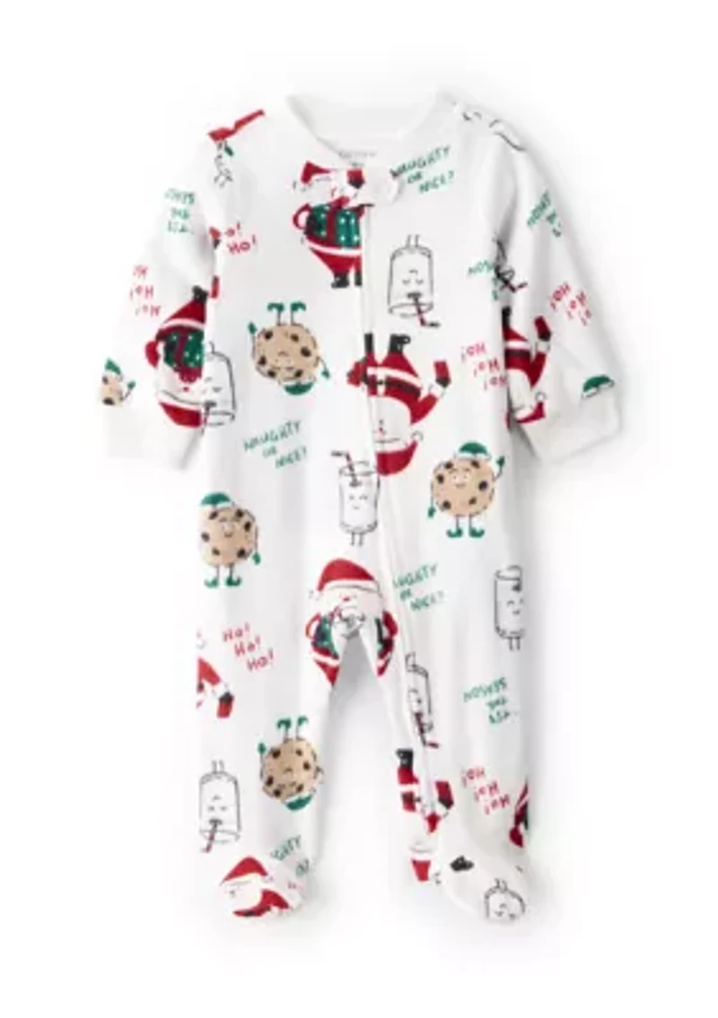 Baby Girls Santa Printed Loose Fit Fleece Footie Pajamas