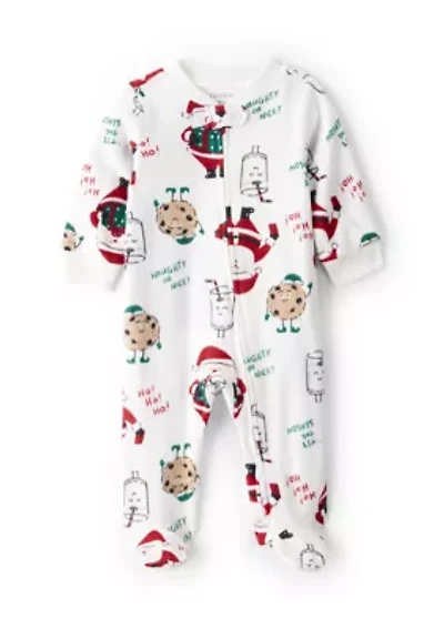 Baby Girls Santa Printed Loose Fit Fleece Footie Pajamas