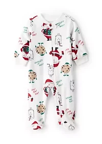 Baby Girls Santa Printed Loose Fit Fleece Footie Pajamas