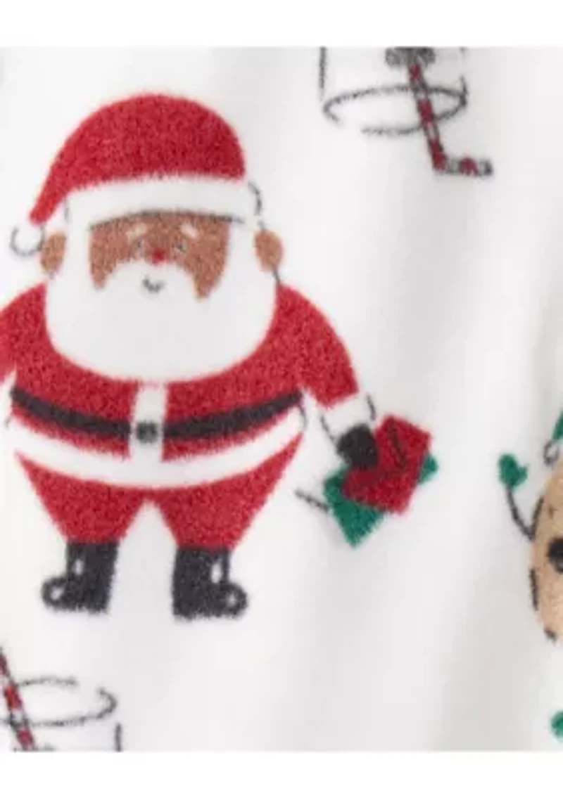 Baby Girls Santa Print Loose Fit Fleece Long-Sleeve Sleep & Play Pajamas