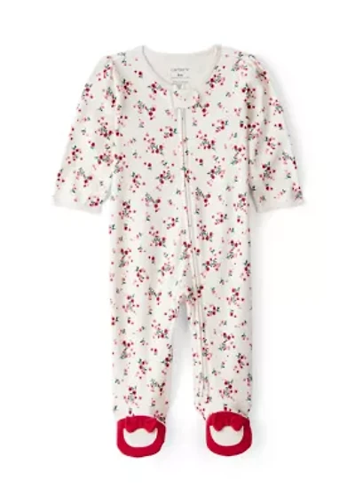 Baby Girls Bow Floral Printed Footie Pajamas