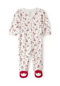 Baby Girls Bow Floral Printed Footie Pajamas