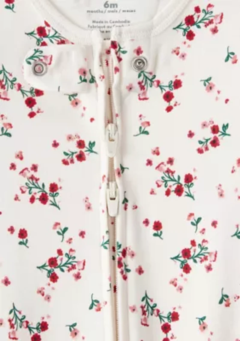 Baby Girls Bow Floral Printed Footie Pajamas