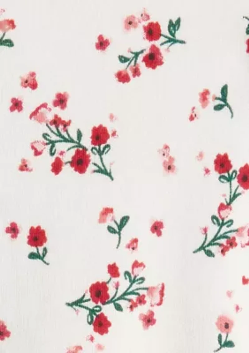 Baby Girls Bow Floral Printed Footie Pajamas