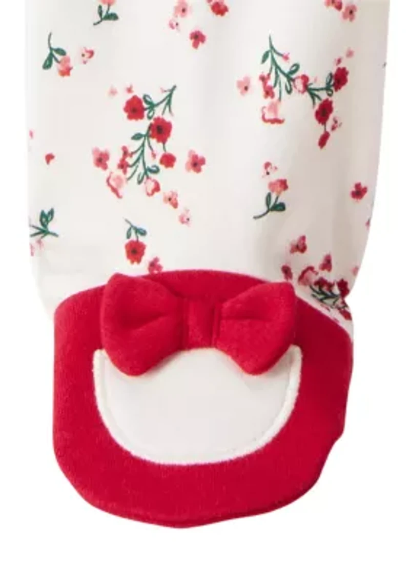 Baby Girls Bow Floral Printed Footie Pajamas