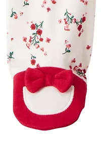 Baby Girls Bow Floral Printed Footie Pajamas