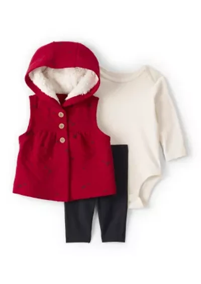 Baby Girls Three Piece Bow Printed Sleeveless Jacket Set