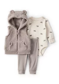 Baby Boys Sleeveless Bear Jacket and Bodysuit Set