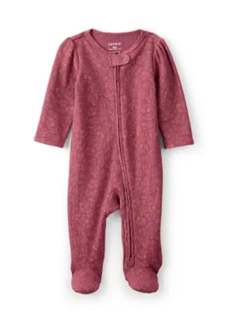 Baby Girls Textured Printed Footie Pajamas