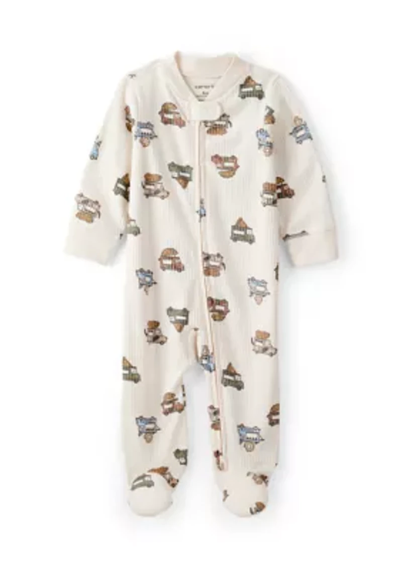 Baby Boys Textured Food Truck Printed Footie Pajamas