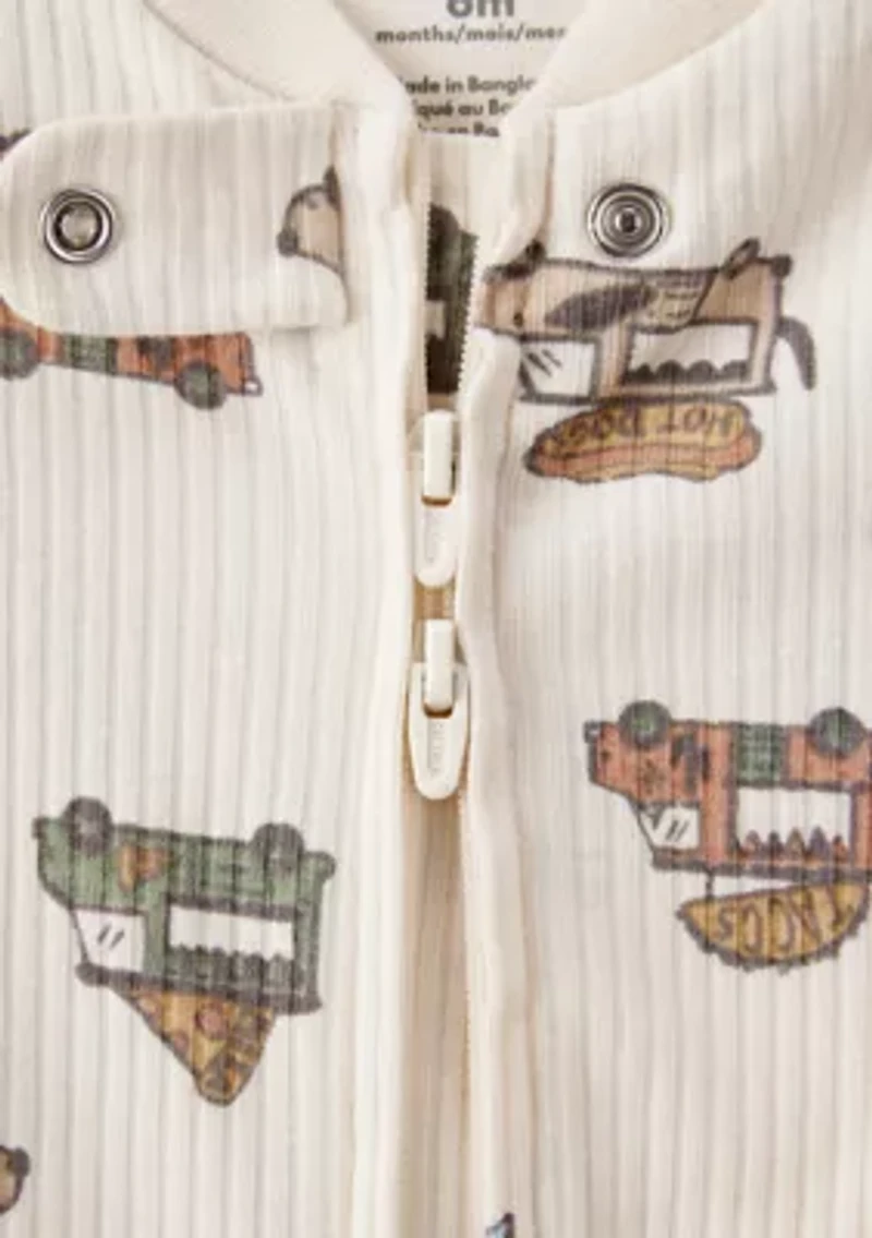 Baby Boys Textured Food Truck Printed Footie Pajamas