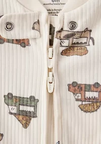 Baby Boys Textured Food Truck Printed Footie Pajamas