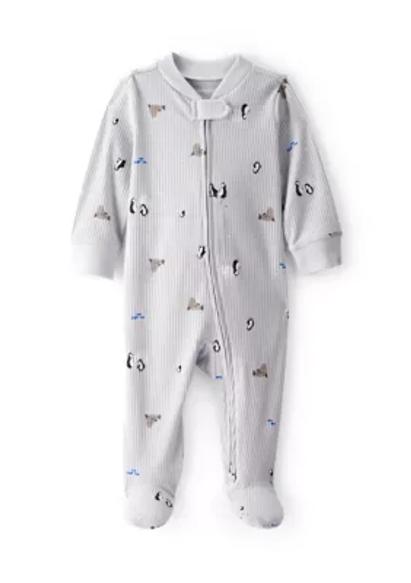 Baby Animal Printed Textured Footie Pajamas