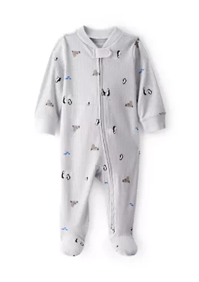 Baby Animal Printed Textured Footie Pajamas