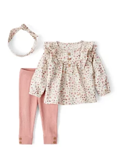 Baby Girls Flutter Top and Pants Set with Headwrap